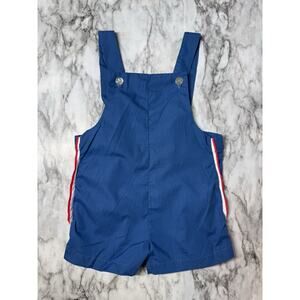 Vintage Bryan Baby Boy Blue Overall Romper Red White Stripe USA made 12-18 Mo